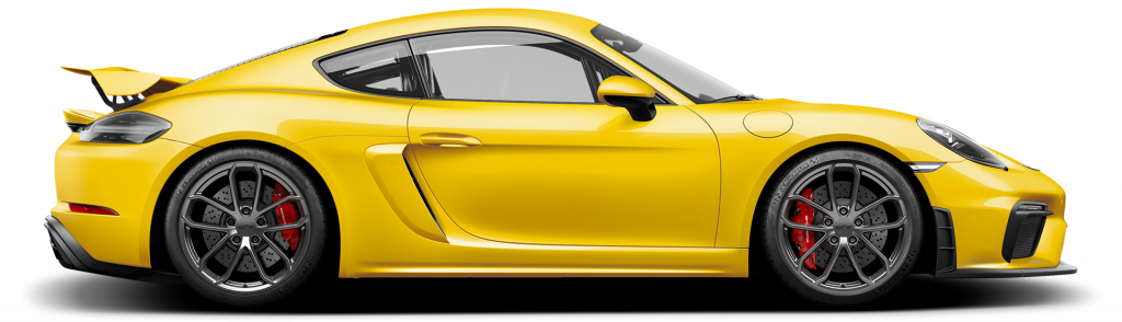 Porsche Cayman jaune vu de profil